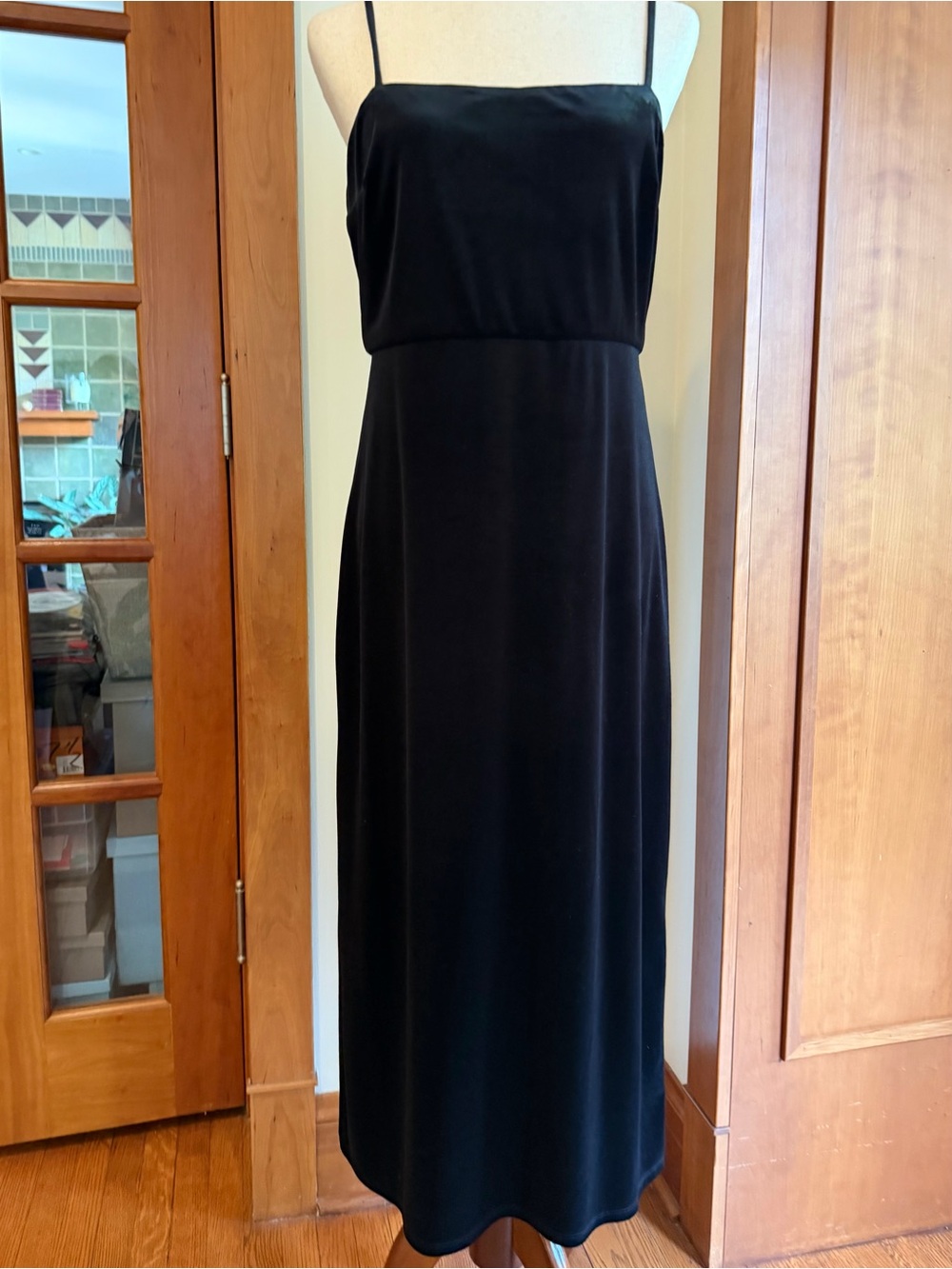 Halogen Black Velvet Maxi Slip Dress with Spaghetti Straps